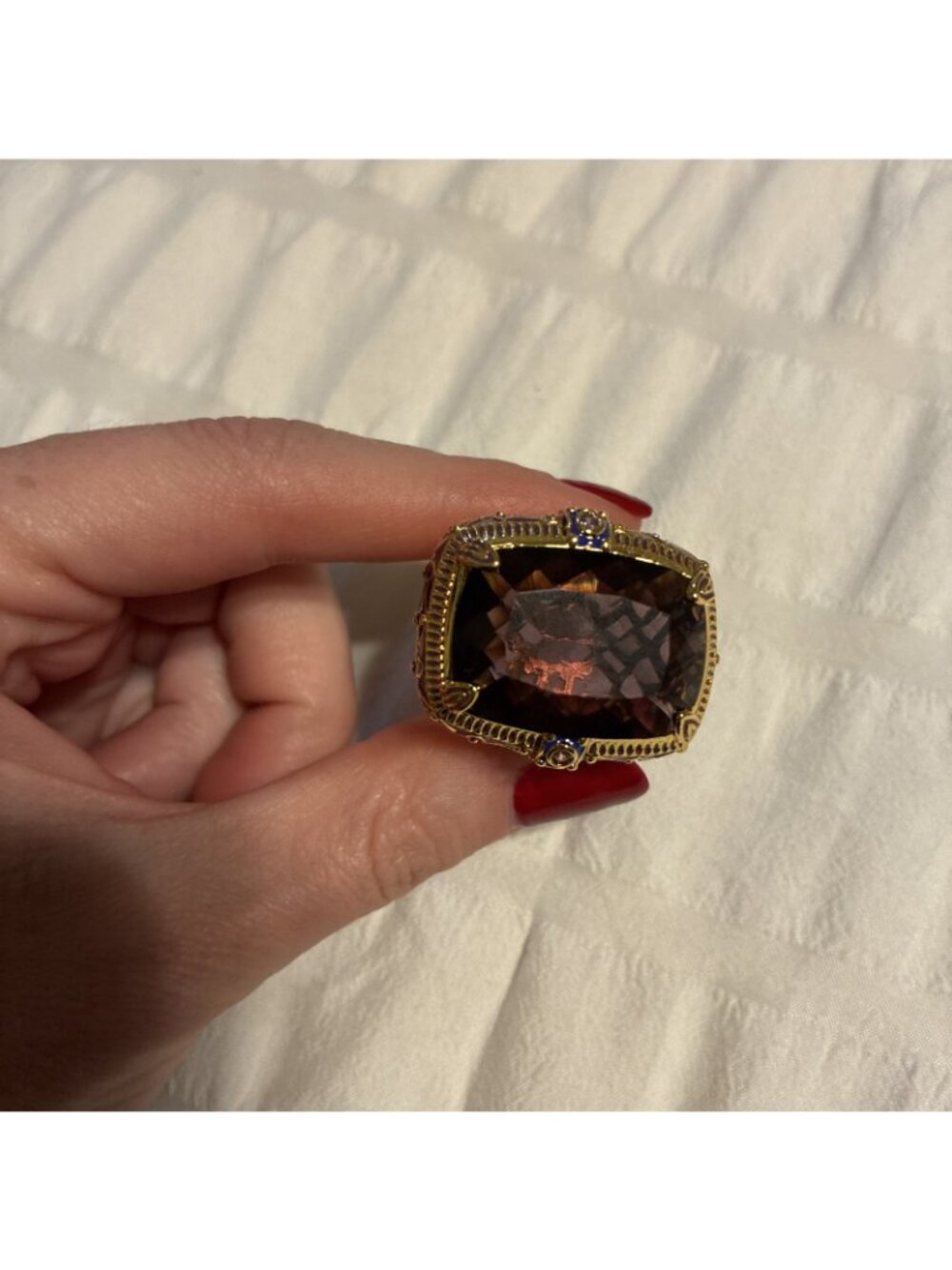 Chunky Large Purple Crystal Gold Metal Ring Adjustable Fashion Royal Jewelry - Picture 4 of 9